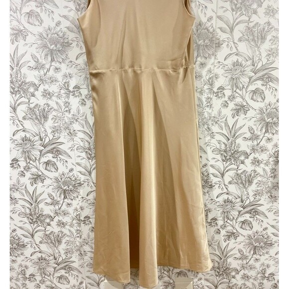 Banana Republic Beige Champagne Satin Midi Sleeveless Cocktail Party Dress Sz 12 - Picture 12 of 15